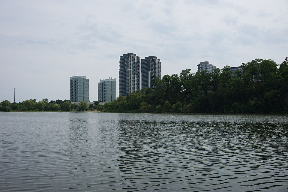 Condos on The Queensway from across Grenadier Pond, Toronto 2026 (01)